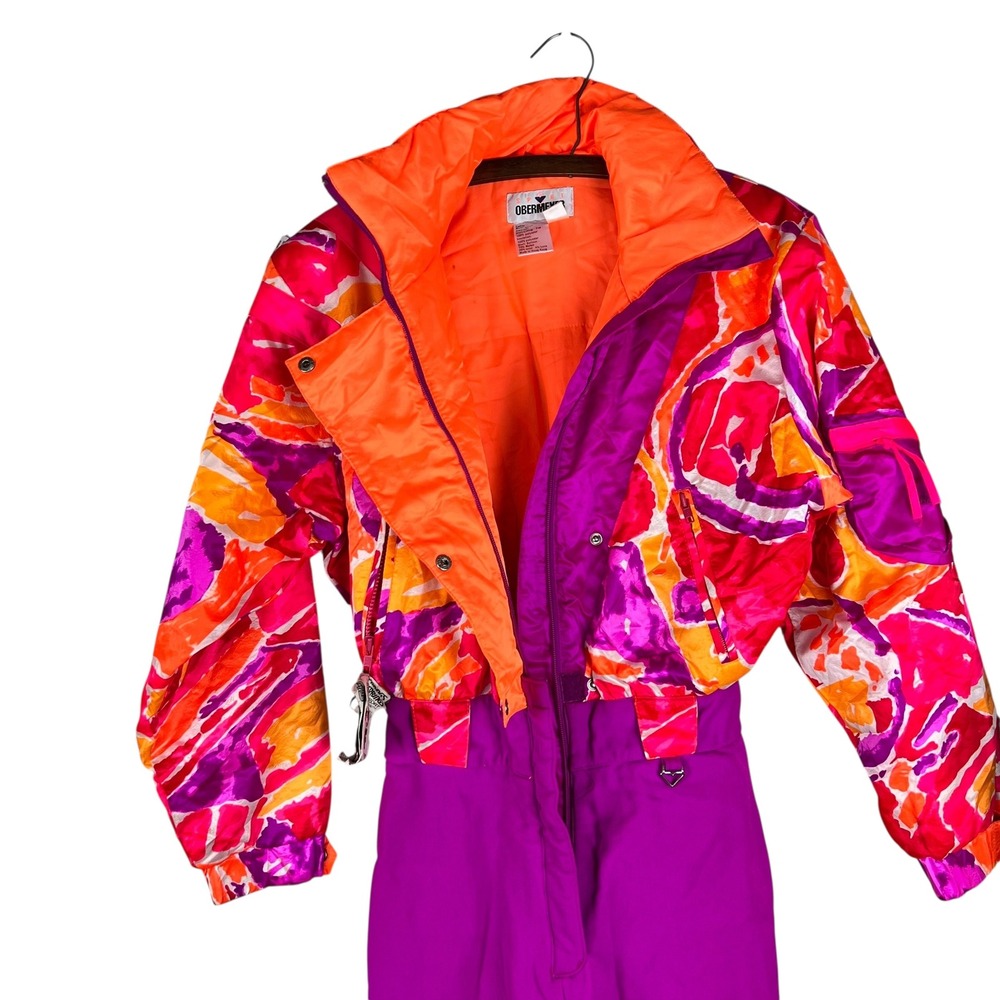 Vintage Sport Obermeyer Sprint Ski Suit Womens 8 Neon Pink Orange Abstract Retro - Picture 2 of 8